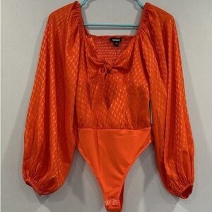 Express Orange Satin Bodysuit XS NEW